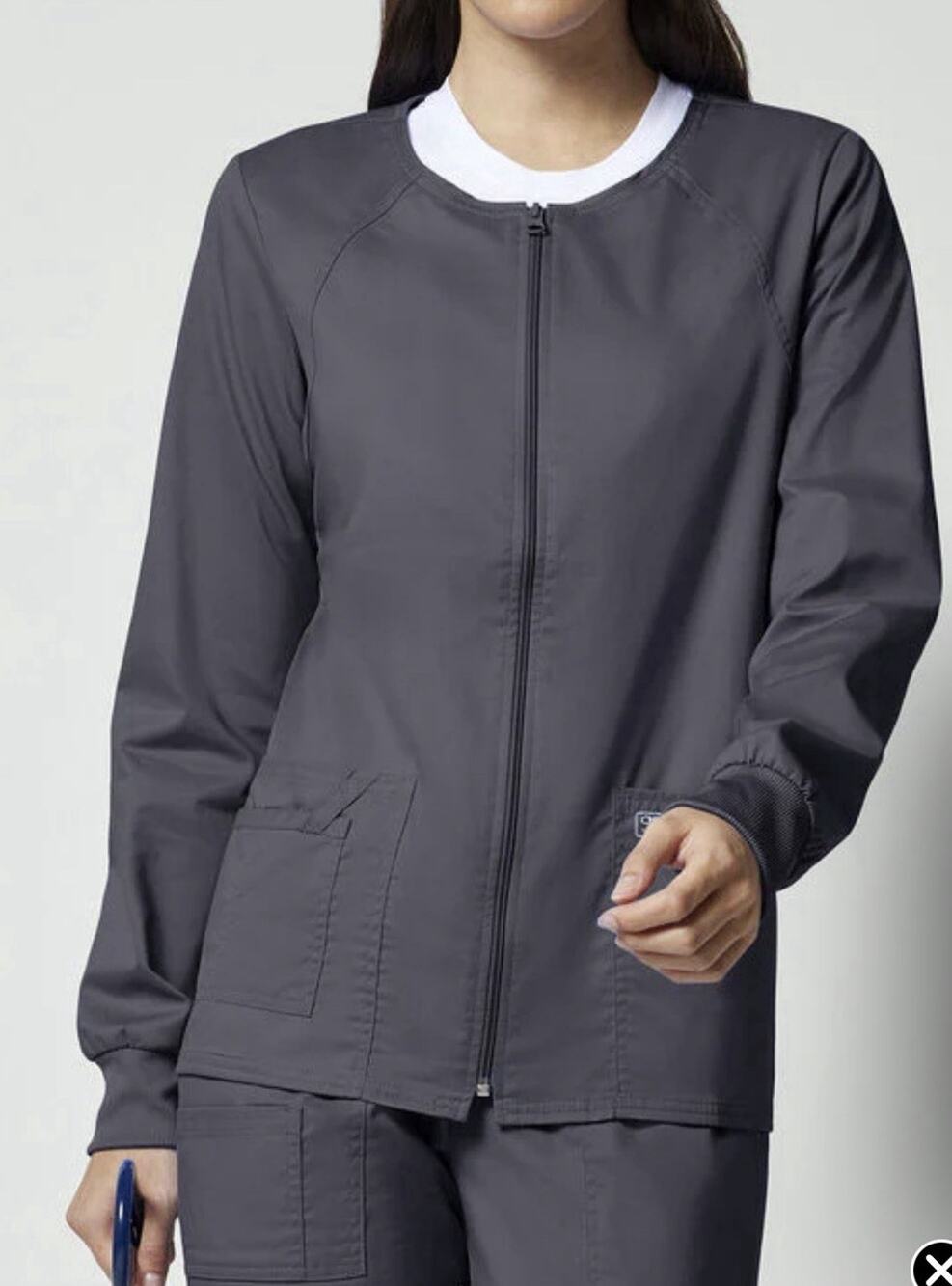 NEW Cherokee WW size M Modern Classic Scrub Warmup Jacket Zip Up Pewter GRAY G26